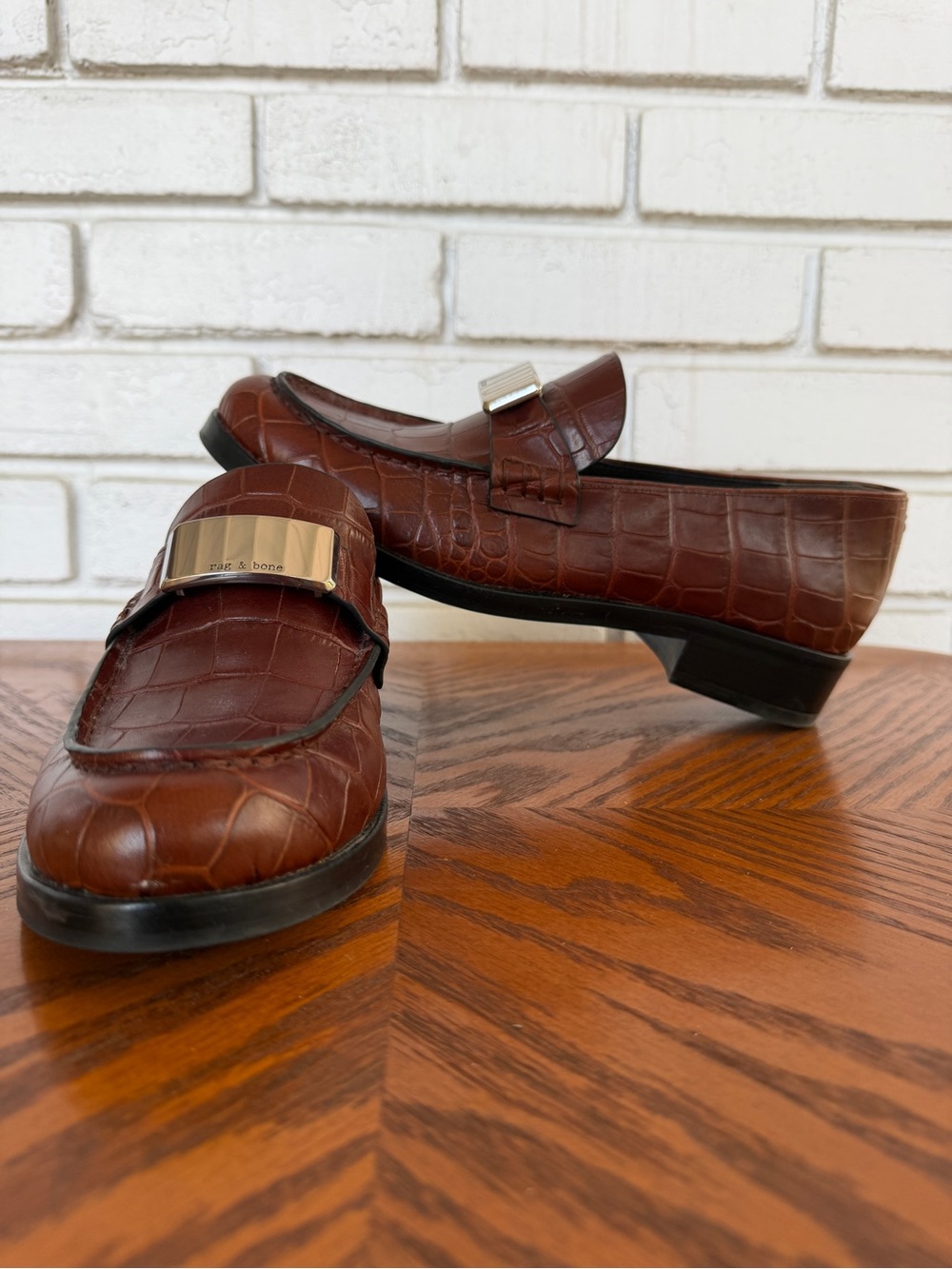 rag & bone Canter Leather Loafer Croc Embossed Brown Size 40 (US 9)